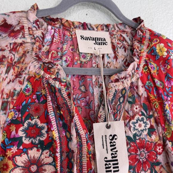 Savanna Jane Top Womens Large Floral Embroidered Boho Tunic Blouse - Picture 2 of 6